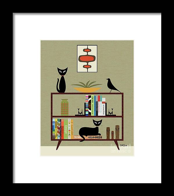 Mid Century Modern Framed Print featuring the digital art Mid Century Bookcase by Donna Mibus