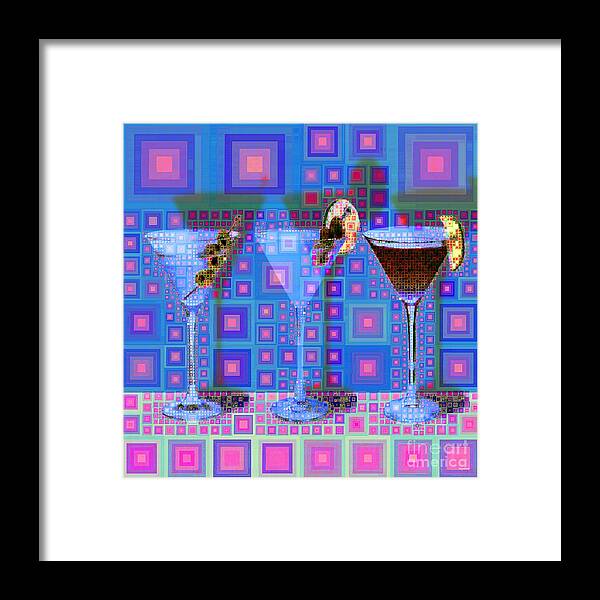 Wingsdomain Framed Print featuring the digital art Mid Century Modern Abstract MCM Three Martinis Shaken Not Stirred 20190127 v2 square by Wingsdomain Art and Photography