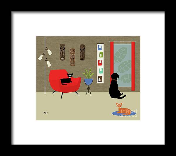 Mid Century Modern Framed Print featuring the digital art Mid Century Modern Lab in Red by Donna Mibus