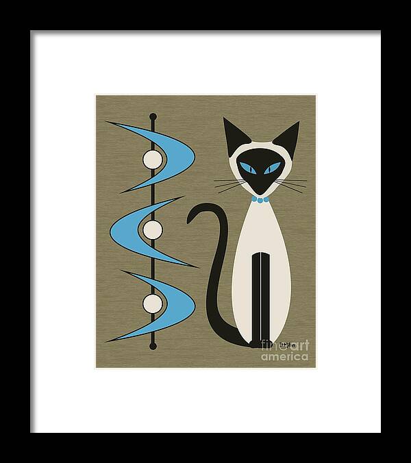 Mid Century Modern Framed Print featuring the digital art Mid Century Siamese with Boomerangs by Donna Mibus
