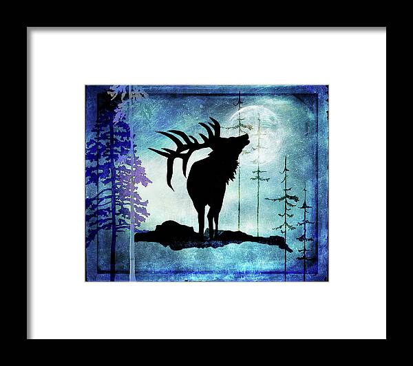 Midnight Elk Framed Print featuring the mixed media Midnight Elk by Lightboxjournal