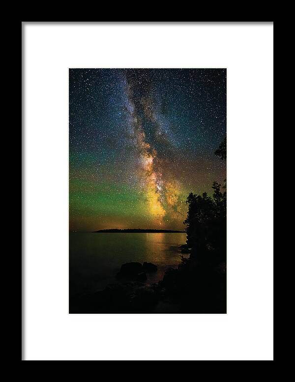 Milky Way Framed Print featuring the photograph Milky Way And Northern Lights Over Isle Royale by Owen Weber