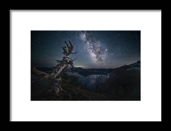 Milky Framed Print featuring the photograph Milky Way Over Crater Lake by Lydia Jacobs