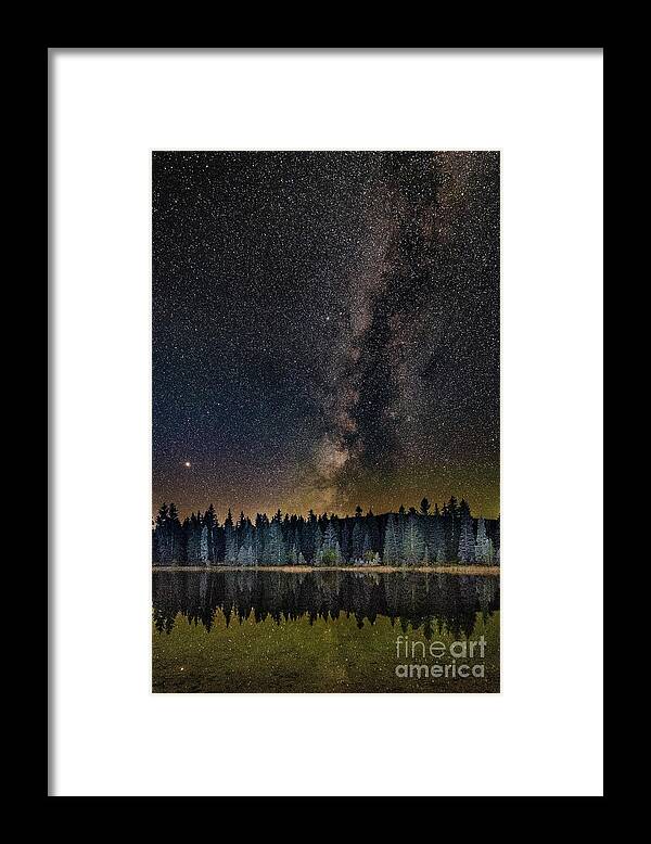 Milky Way Framed Print featuring the photograph Milky Way over Still Water by Melissa Lipton