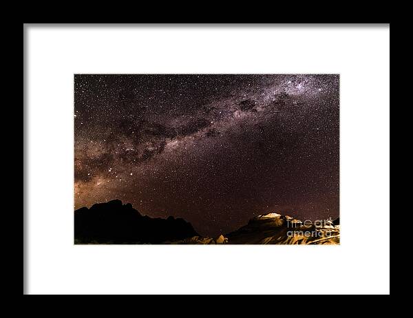 Milkyway Framed Print featuring the photograph Milkyway over Spitzkoppe, Namibia by Lyl Dil Creations