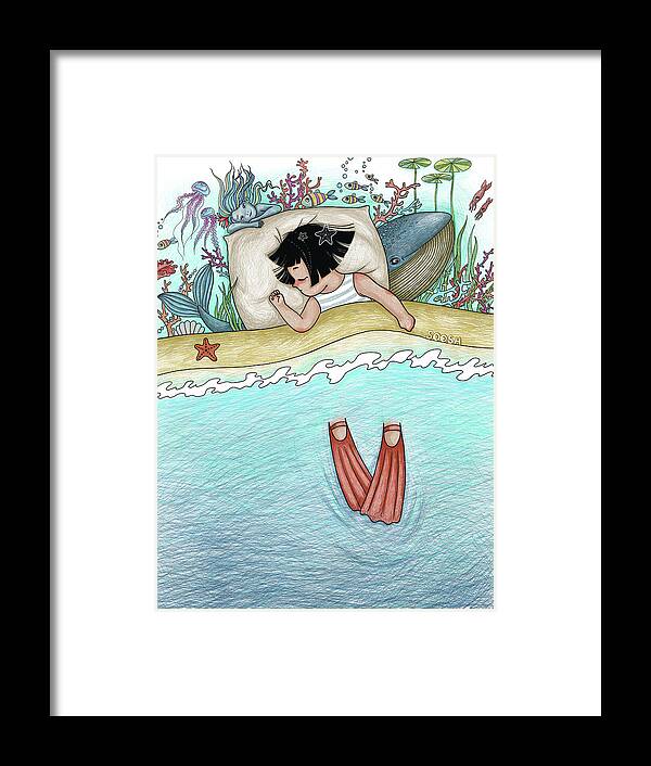 Vskafandre Framed Print featuring the digital art Mini Mee. Ocean Dreams. by Soosh