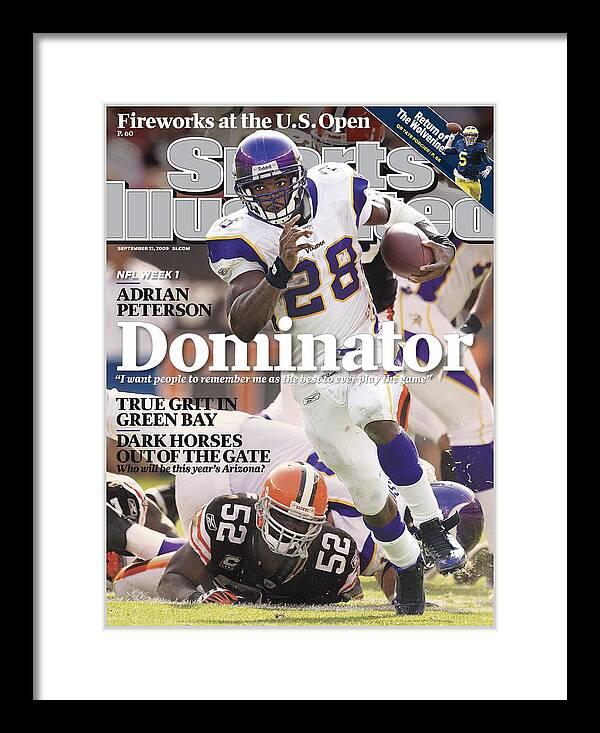 Magazine Cover Framed Print featuring the photograph Minnesota Vikings Adrian Peterson... Sports Illustrated Cover by Sports Illustrated