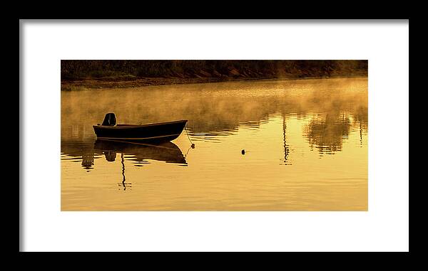 In Rustico Harbor Framed Print featuring the photograph Mist on the Water by Marcy Wielfaert