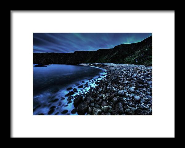 Water's Edge Framed Print featuring the photograph Misty Pebbles Cove by Gareth Wray