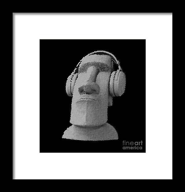 Headphones Framed Print featuring the digital art Moai wearing headphones by Cu Biz