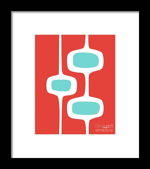 Mid Century Modern Framed Print featuring the digital art Mod Pod 2 Turquoise on Red by Donna Mibus