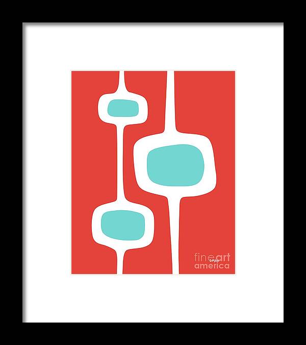 Mid Century Modern Framed Print featuring the digital art Mod Pod 3 Turquoise on Red by Donna Mibus