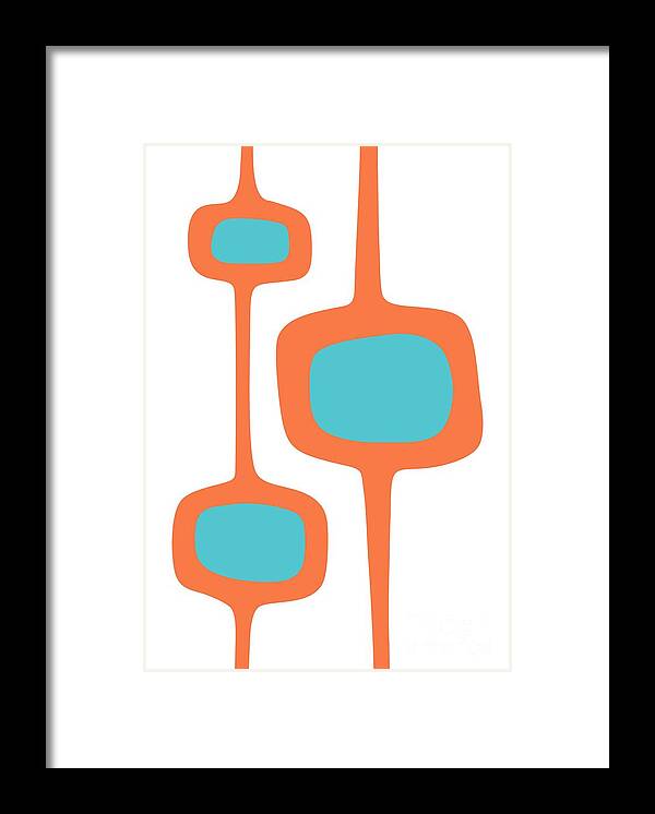  Framed Print featuring the digital art Mod Pod Three in Turquoise and Orange by Donna Mibus