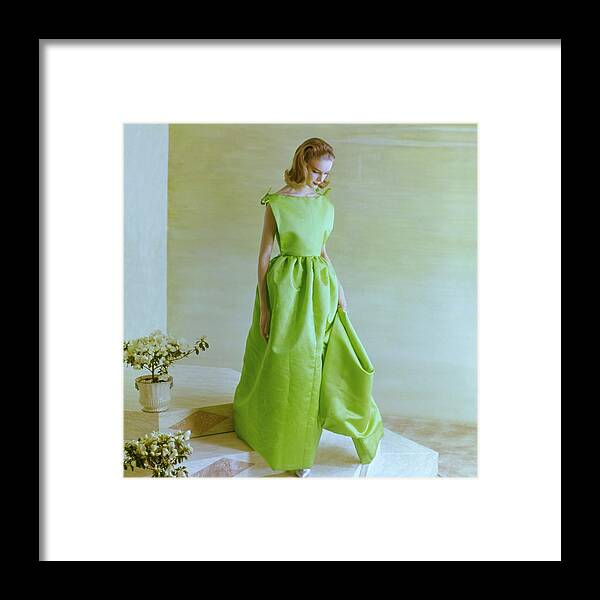 Fashion Framed Print featuring the photograph Model In A Irene Galitzine Gown by Henry Clarke