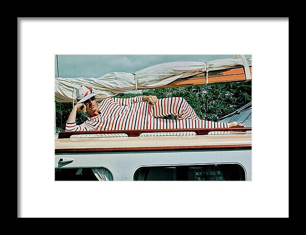 #new2022 Framed Print featuring the photograph Model In Striped Bodysuit by Peter Levy