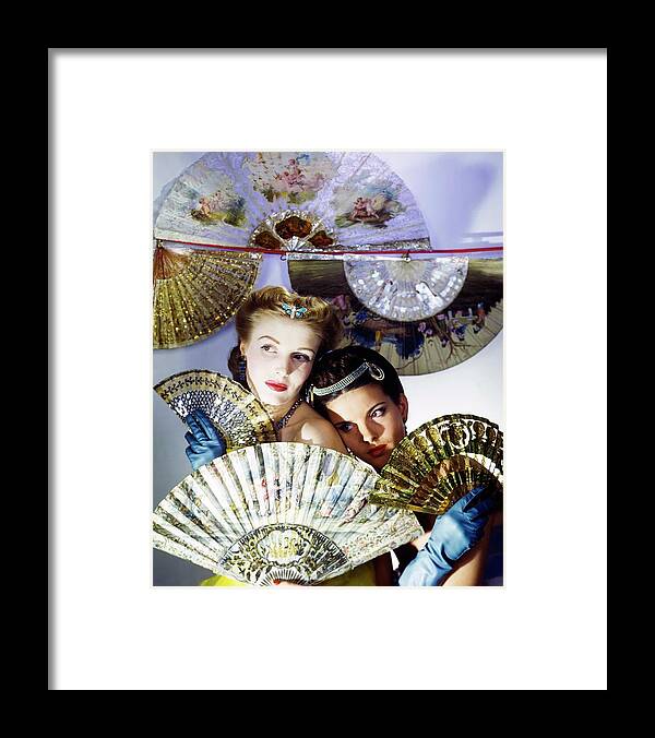 Accessories Framed Print featuring the photograph Models In Max Factor With Fans by Horst P. Horst