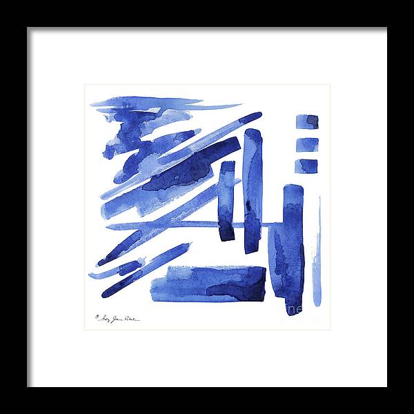 Diagonal Framed Print featuring the painting Modern Asian Inspired Abstract Blue and White 3 by Audrey Jeanne Roberts