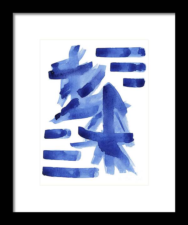 Asian Framed Print featuring the painting Modern Asian Inspired Abstract Blue and White by Audrey Jeanne Roberts