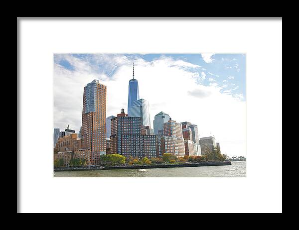 Battery Park Framed Print featuring the photograph Modern Tall Buildings And Park In Fall by Barry Winiker