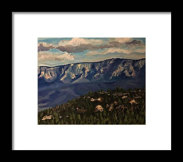Mogollon Rim Framed Print featuring the painting Mogollon Rim, from Airport Road in Payson by Julie Wittwer