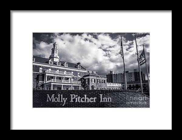 Red Bank Framed Print featuring the photograph Molly Pitcher Inn - Black and White by Colleen Kammerer