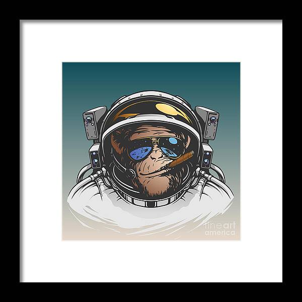 Symbol Framed Print featuring the digital art Monkey Astronaut Illustration by D1sk