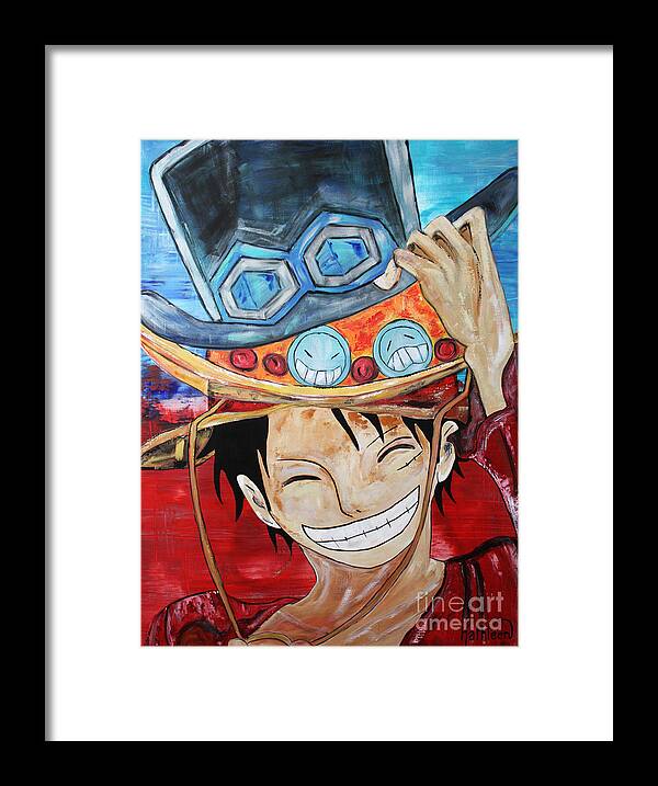 Monkey D Luffy Framed Print featuring the painting Monkey D Luffy Hats by Kathleen Artist PRO