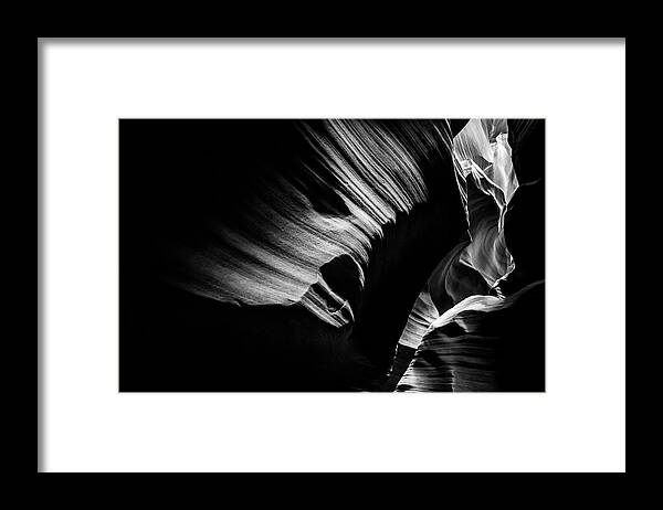 America Framed Print featuring the photograph Monochrome Light and Shadows of Arizona's Antelope Canyon by Gregory Ballos