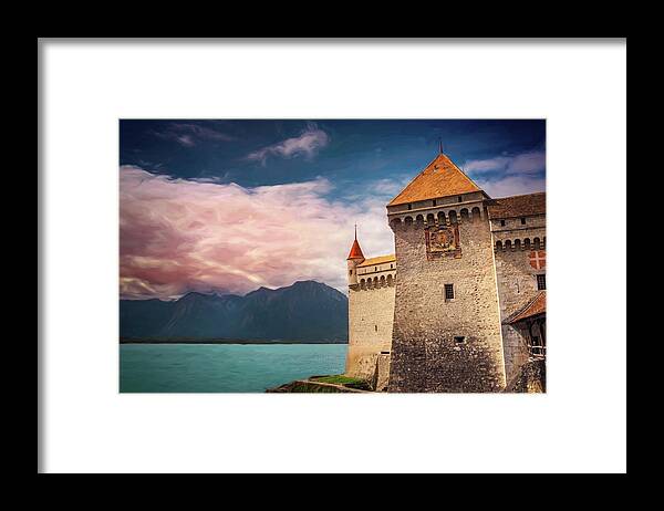 Chateau De Chillon Framed Print featuring the photograph Montreux Switzerland Chillon Castle by Carol Japp