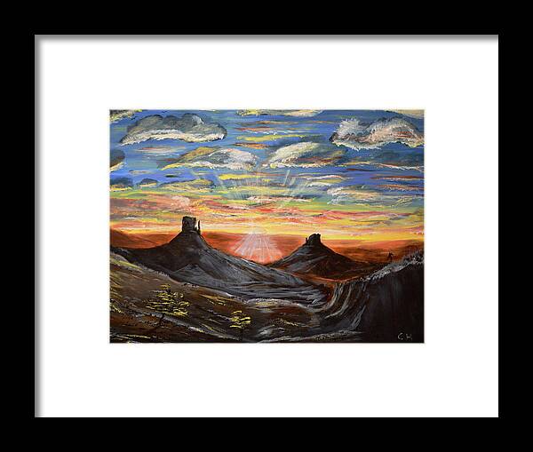 Monument Valley Framed Print featuring the painting Monument Valley and Kokopelli by Chance Kafka