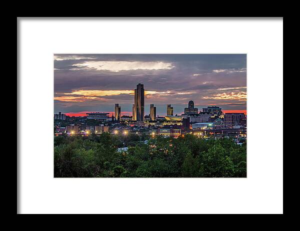 Albany Framed Print featuring the photograph Moody sunset behind the Albany skyline... by Jay Smith