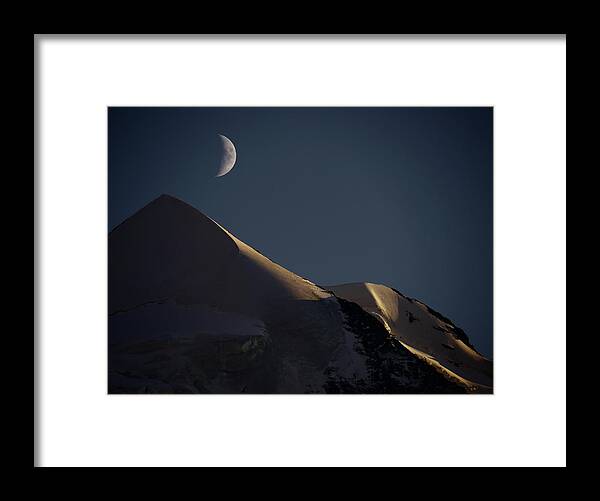 Tranquility Framed Print featuring the photograph Moon At Night Over Mountain Silver Horn by Rolfo