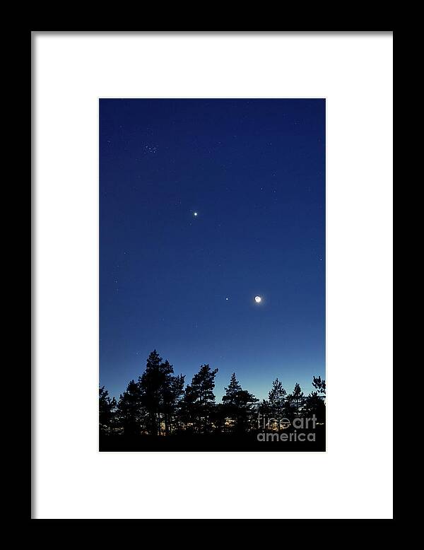 Astronomical Framed Print featuring the photograph Moon With Jupiter And Venus by Pekka Parviainen/science Photo Library