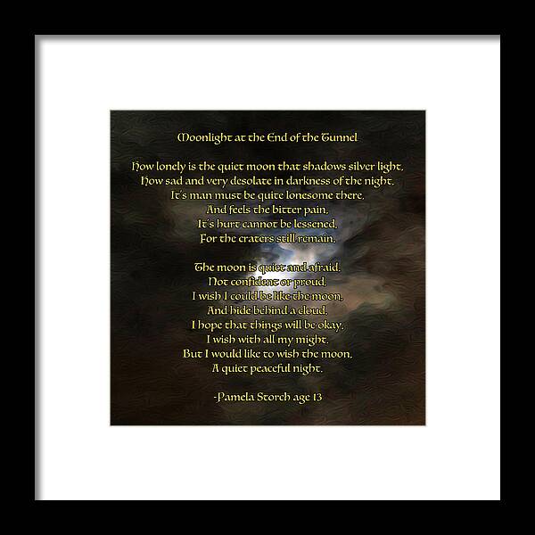 Pamela Storch Framed Print featuring the digital art Moonlight at the End of the Tunnel Poem by Pamela Storch