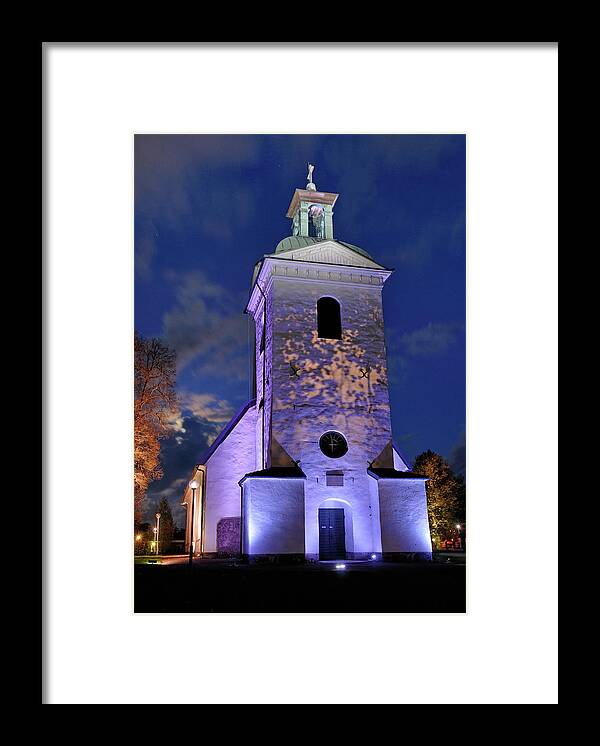 Sweden Framed Print featuring the photograph Moonlight Over Church by Dan Wiklund