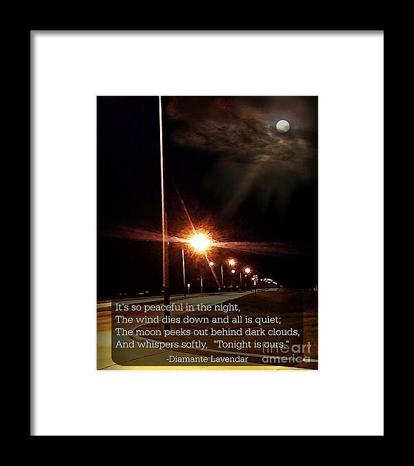 Moonlight Framed Print featuring the mixed media Moonlight Walk Poem by Diamante Lavendar