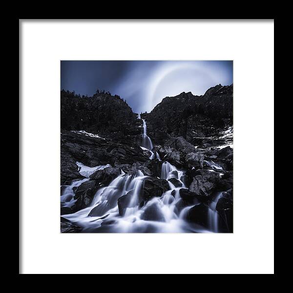 Moonrise Framed Print featuring the photograph Moonrise At The Waterfall by Burim Muqa