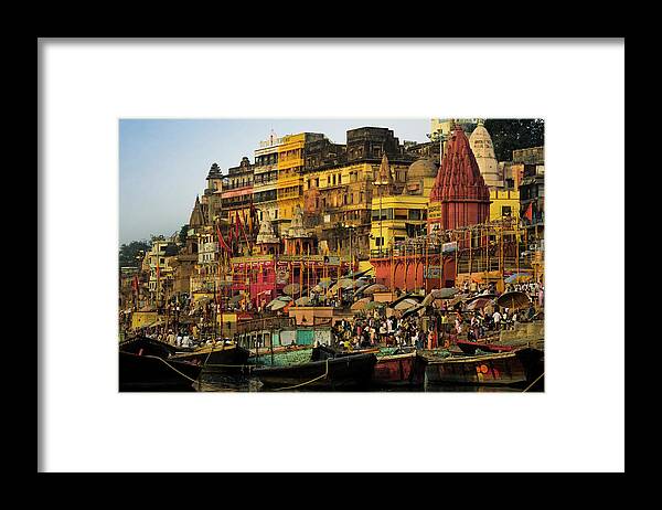 Crowd Framed Print featuring the photograph Moored Boats At The Sacred Prayag by Glen Allison