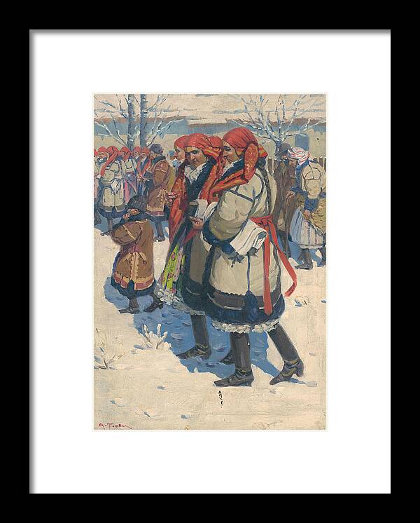 Moravian Slovaks In The Winter Framed Print featuring the painting Moravian Slovaks in the winter by Antos Frolka