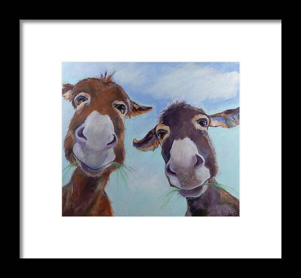 Donkeys Framed Print featuring the painting Mork and Mindy by Brenda Peo