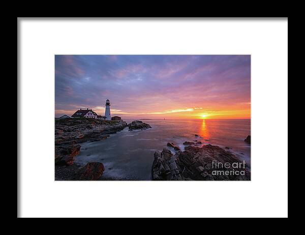 Cape Elizabeth Framed Print featuring the photograph Morning Colors at Portland Head Lighthouse by Michael Ver Sprill