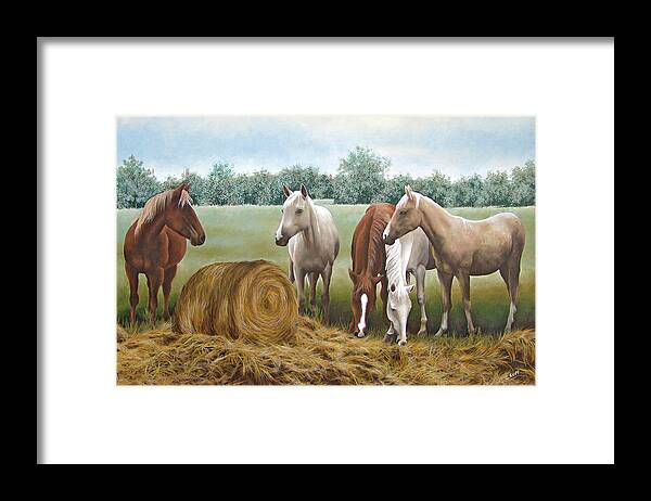 Morning Hay Framed Print featuring the painting Morning Hay by Carol J Rupp