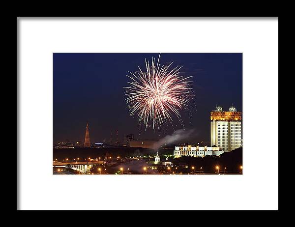 Event Framed Print featuring the photograph Moscow Fireworks by Vladimir Zakharov