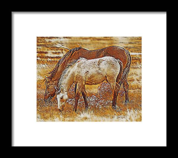 Stallions Framed Print featuring the digital art Mother and Child by Jerry Cahill
