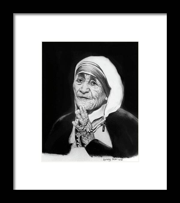 Mother Teresa Framed Print featuring the drawing Mother Teresa by Anthony Falbo