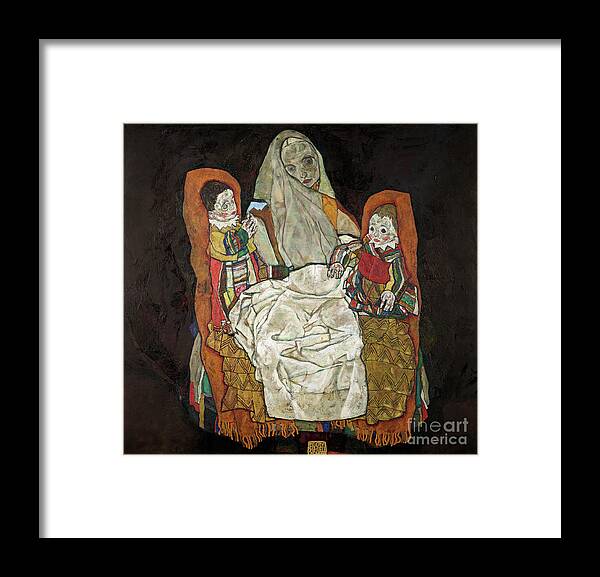 Oil Painting Framed Print featuring the drawing Mother With Two Children IIi by Heritage Images