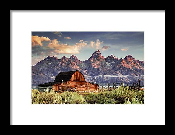 Scenics Framed Print featuring the photograph Moulton Barn And Tetons In Morning Light by Strickke