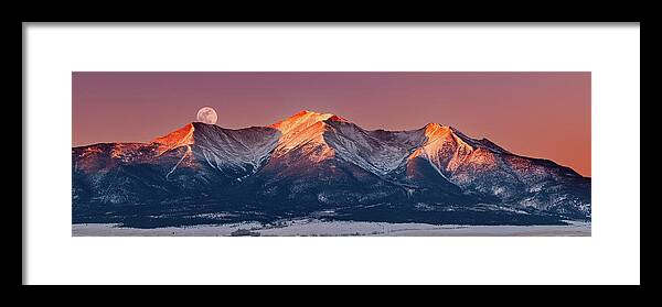 Mount Princeton Moonset At Sunrise Framed Print featuring the photograph Mount Princeton Moonset At Sunrise by Darren White Photography