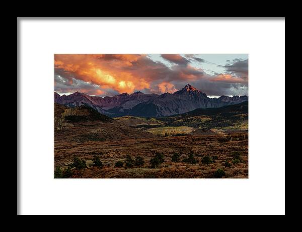 Mount Sneffels Framed Print featuring the photograph Mount Sneffels Sunset Highlights by Norma Brandsberg