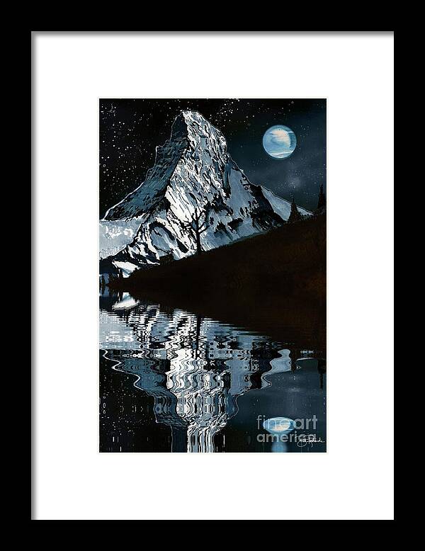 Mountain Framed Print featuring the drawing Mountain at night by Bill Richards